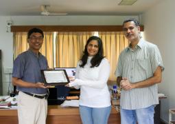 Laxminarayana and Nagalaxmi Modali Award for the year 2020 presented to Prof. Poonam Chandra by Prof. Yashwant Gupta and Prof. Divya Oberoi at NCRA-TIFR Pune